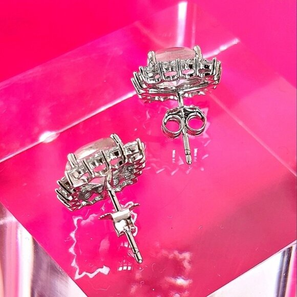 Natural Rose Quartz & CZ 925 Sterling Silver  Earrings - Picture 4 of 9